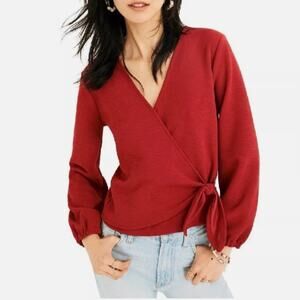 Madewell XS Crepe Wrap Top Texture & Thread Black Tie Waist Work to Weekend